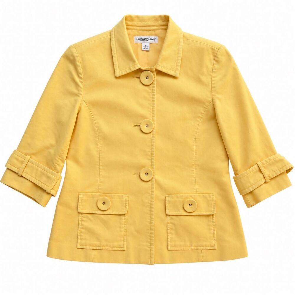 Coldwater Creek Y2K Preppy Coastal Grandma Yellow Button Front Jackett Blazer
